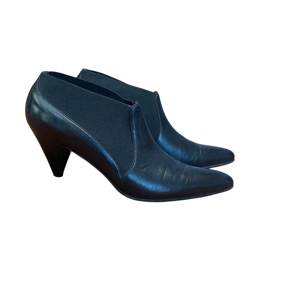 Prevata Black Leather Pointed Toe Ankle Booties Made in Italy Womens 8 AA Narrow